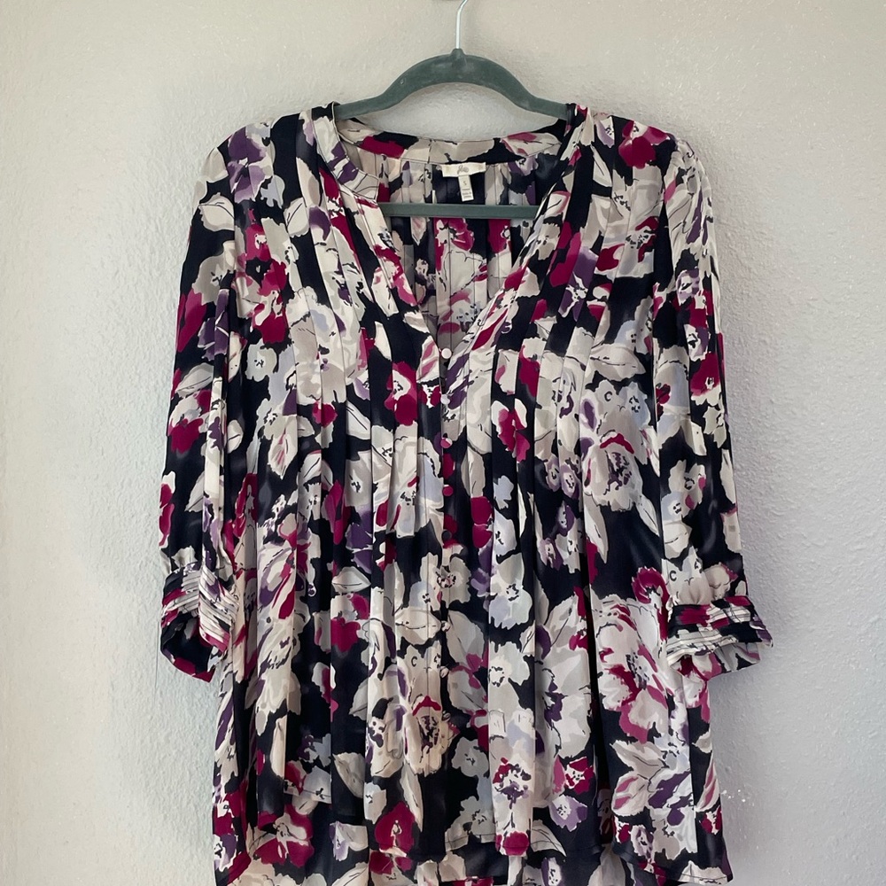 Joie Silk Floral Pleated Peasant Blouse - Picture 2 of 7